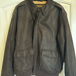 Distressed leather bomber jacket